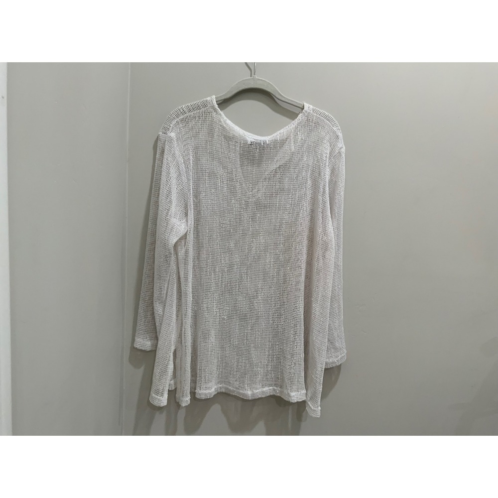 J. Valdi Womens White Mesh Knit Split V-Neck Long Sleeve Tunic Cover Up - Picture 8 of 8